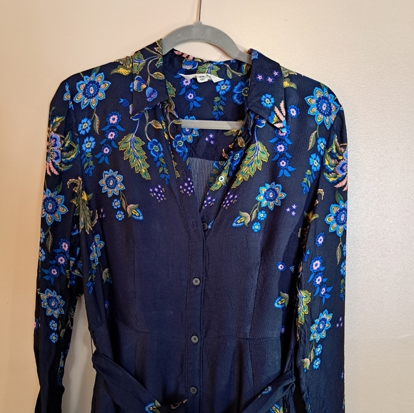 Boden Kate Satin Shirt Dress Navy Floral - Picture 7 of 11